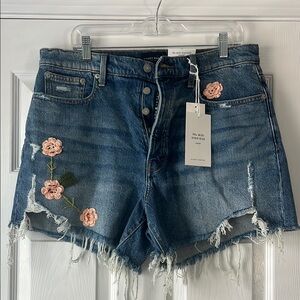 Lucky Brand Blue Jean Shorts with Pink Floral Embroidery